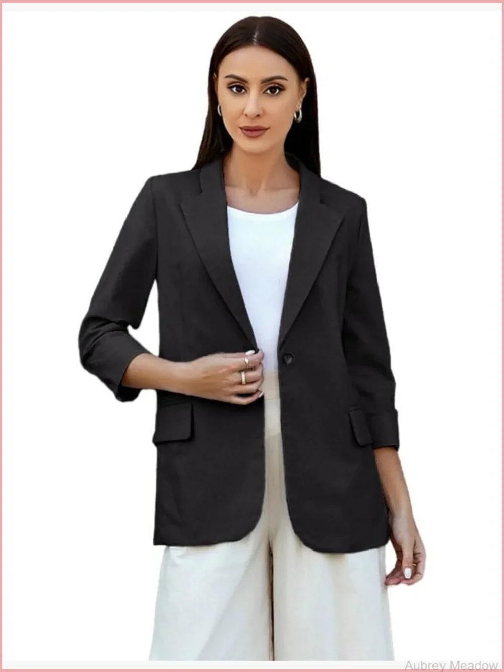 Lightweight Linen Blazer 3/4 Sleeve Notch Lapel One Button Suit Coat